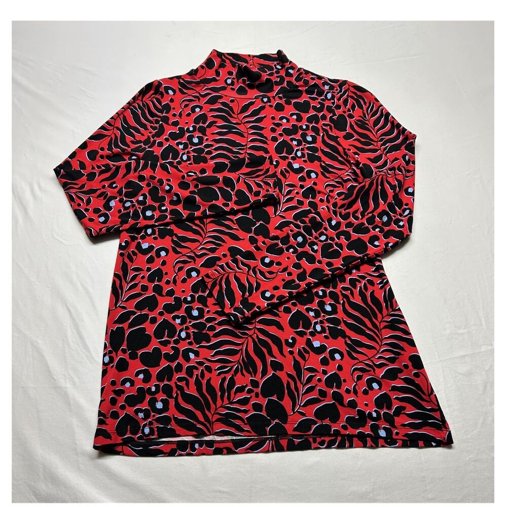 Chico's Red/Black Leopard Print Touch of Cool Long Sleeve Sz 0